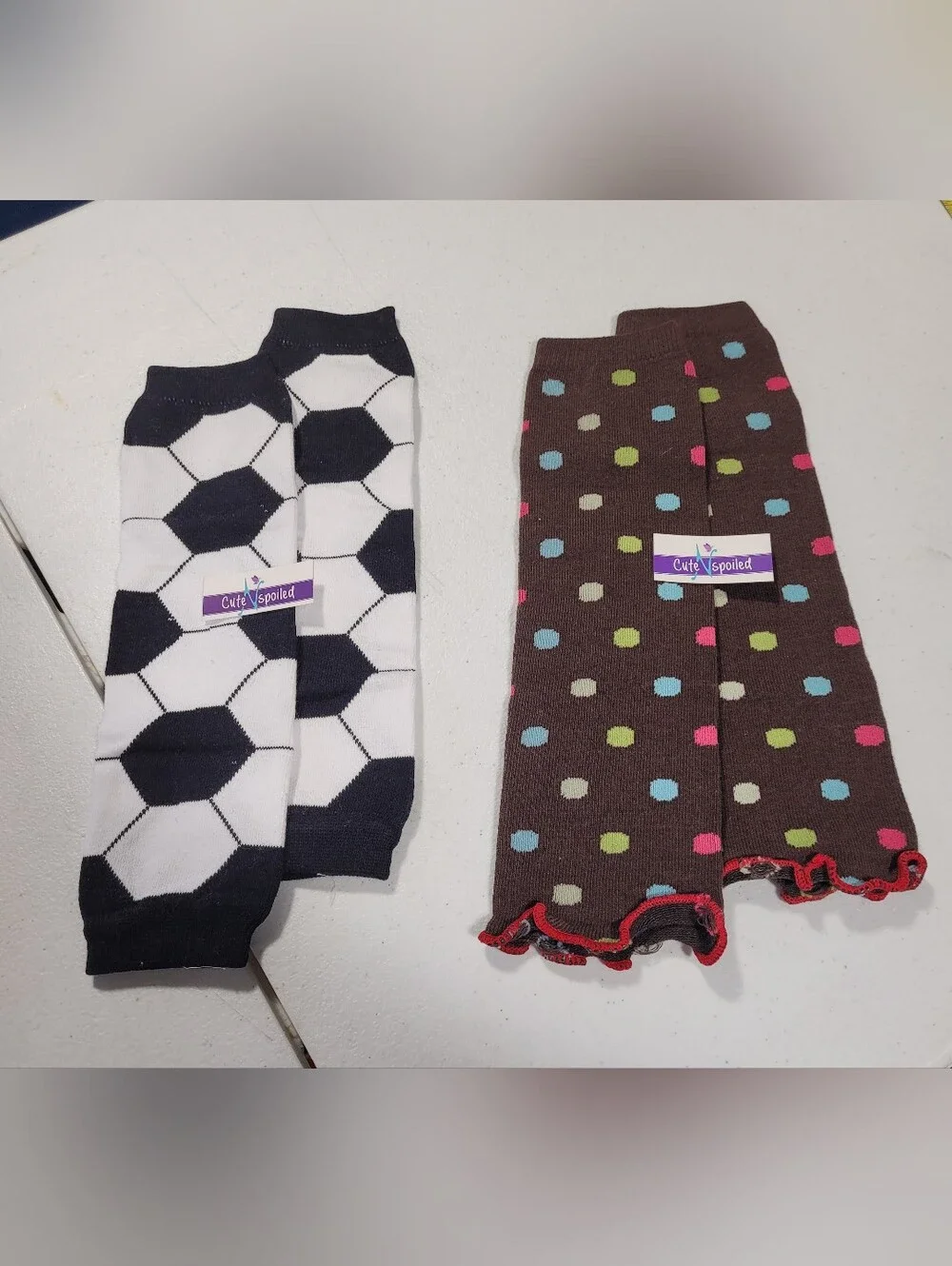 Kids Brown Polka Dot Leg Warmers - Soccer Theme - 2 Pair
